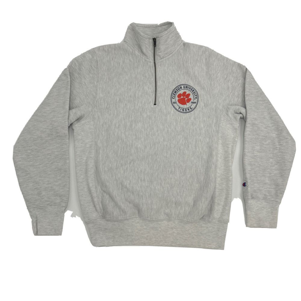 Clemson Tigers Sweatshirt Adult‎ M Gray Heather Champion Reverse Weave 1/4 Zip